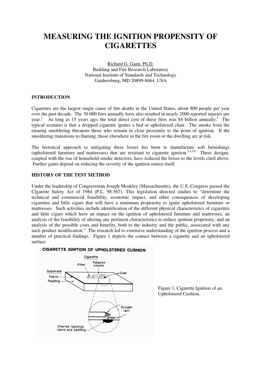 PDF MEASURING THE IGNITION PROPENSITY OF CIGARETTES