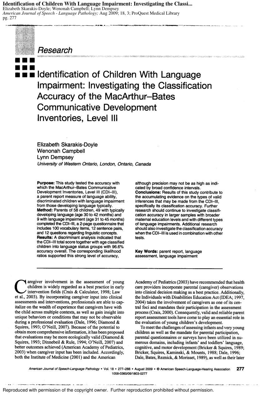 (PDF) Identification of Children With Language Impairment
