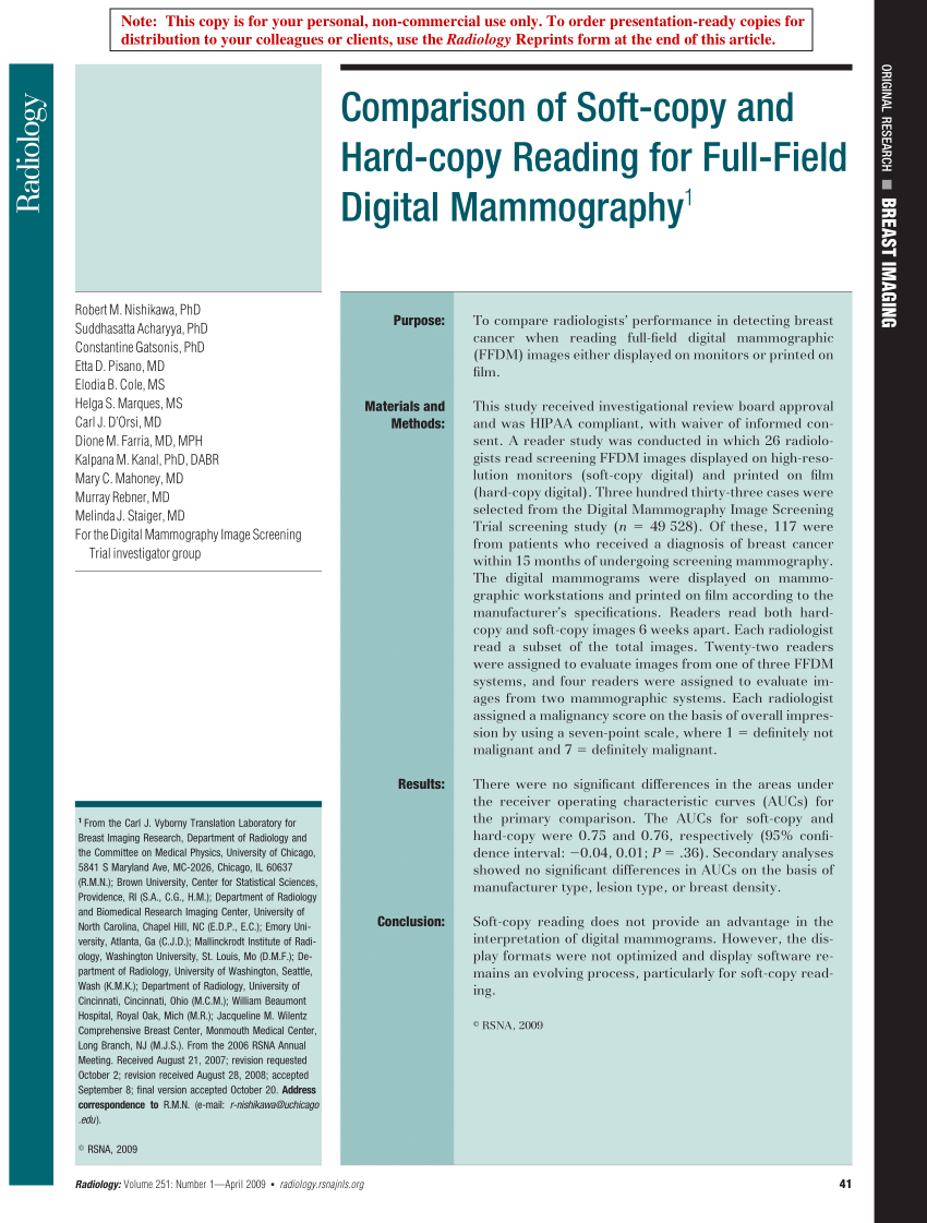 Pdf Comparison Of Soft Copy And Hard Copy Reading For Full Field Digital Mammography 1