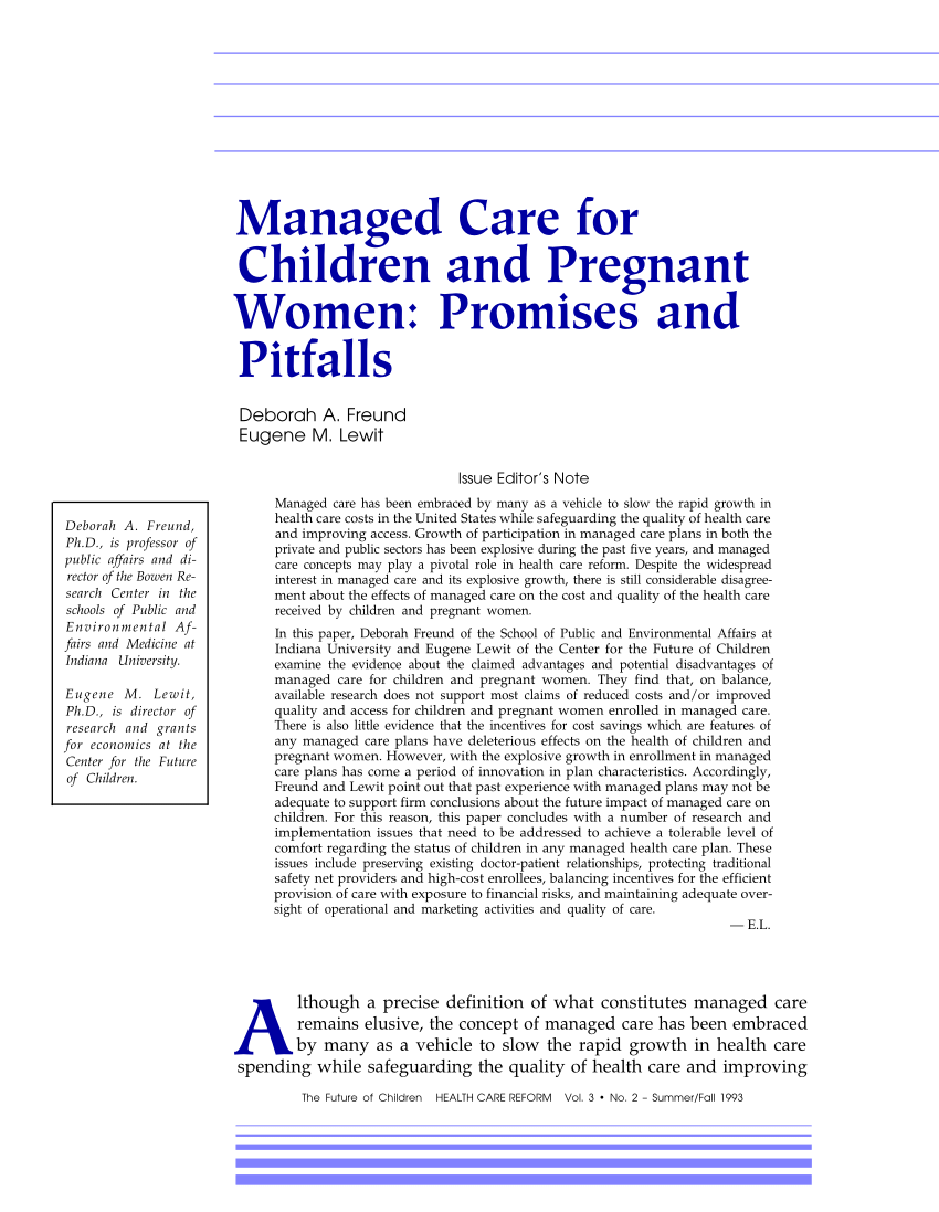 pdf) managed care for children and pregnant women: promises and