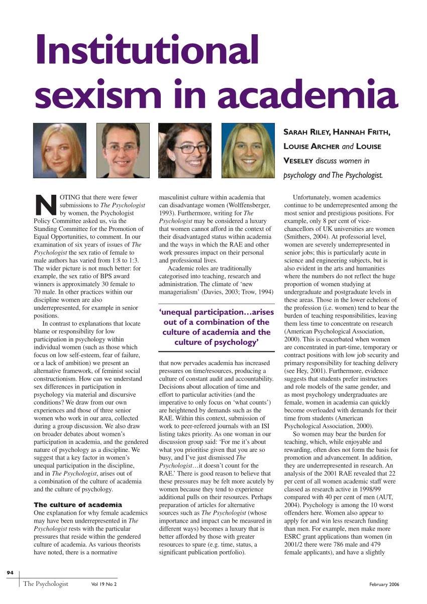 Pdf Institutional Sexism In Academia