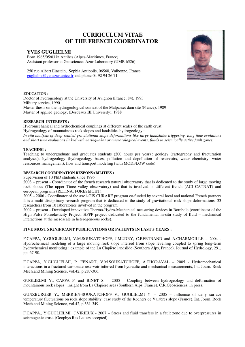 Pdf Curriculum Vitae Of The French Coordinator