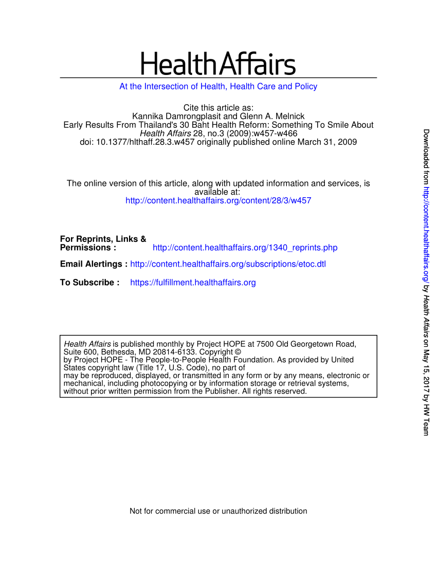 Pdf Early Results From Thailand S 30 Baht Health Reform Something To Smile About