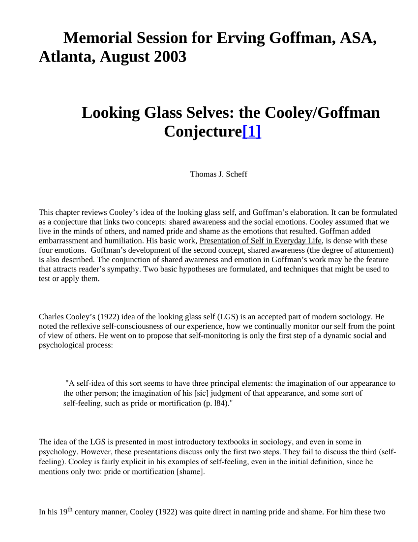 charles horton cooley looking glass self examples