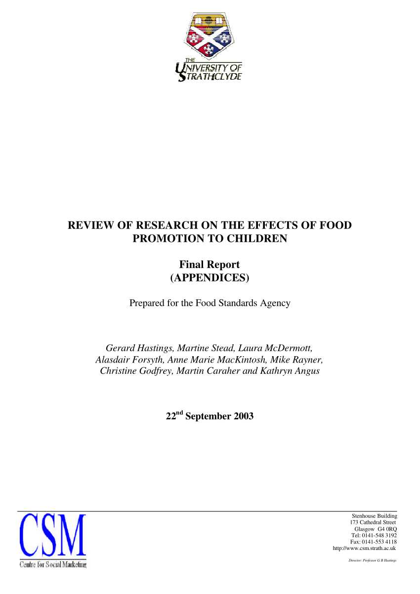 PDF) Review Of Research On The Effects Of Food Promotion To Children
