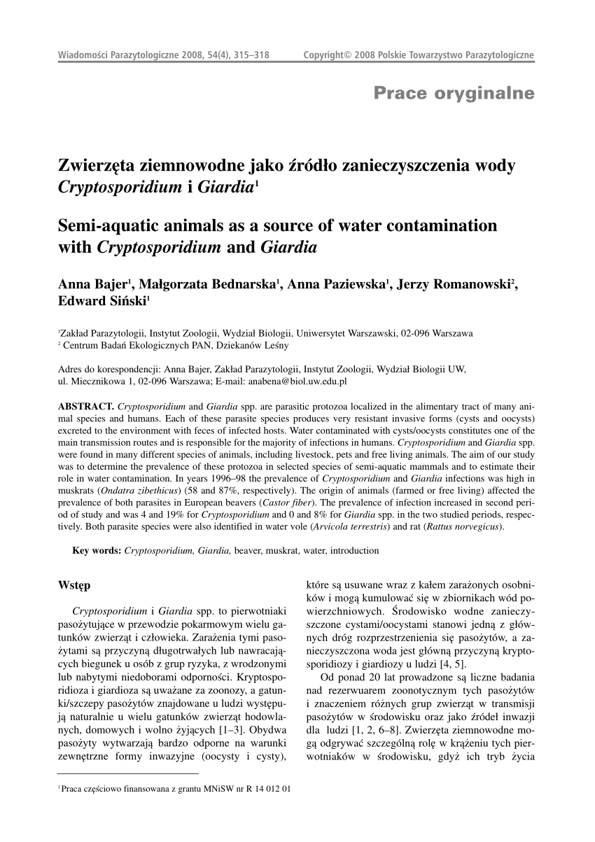 (PDF) [Semi-aquatic animals as a source of water contamination with