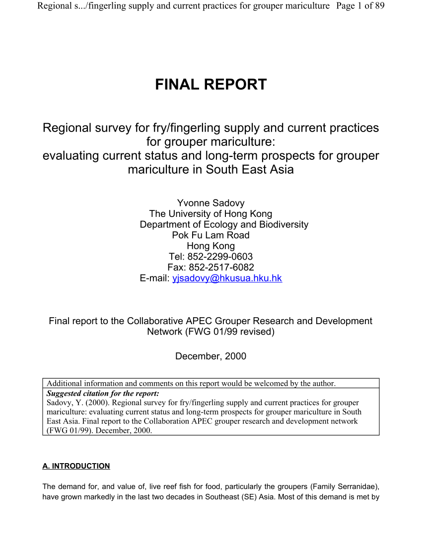PDF) Regional survey for fry/fingerling supply and current