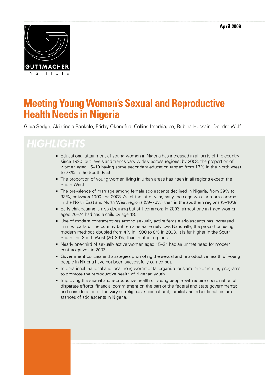 PDF Meeting Young Women s Reproductive Health Needs in Nigeria