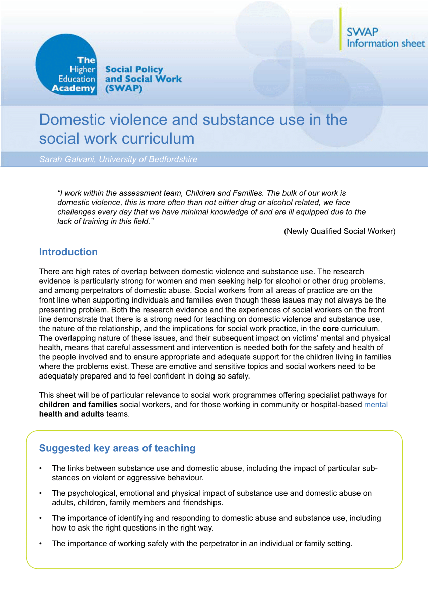 pdf  domestic violence and substance use in the social work curriculum