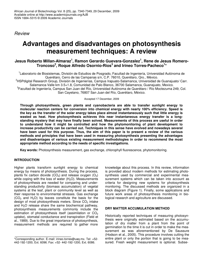 (PDF) Advantages and disadvantages on photosynthesis ...