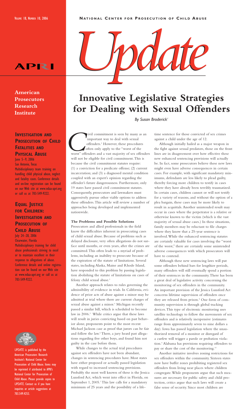 Pdf Innovative Legislative Strategies For Dealing With Sexual Offenders 5622