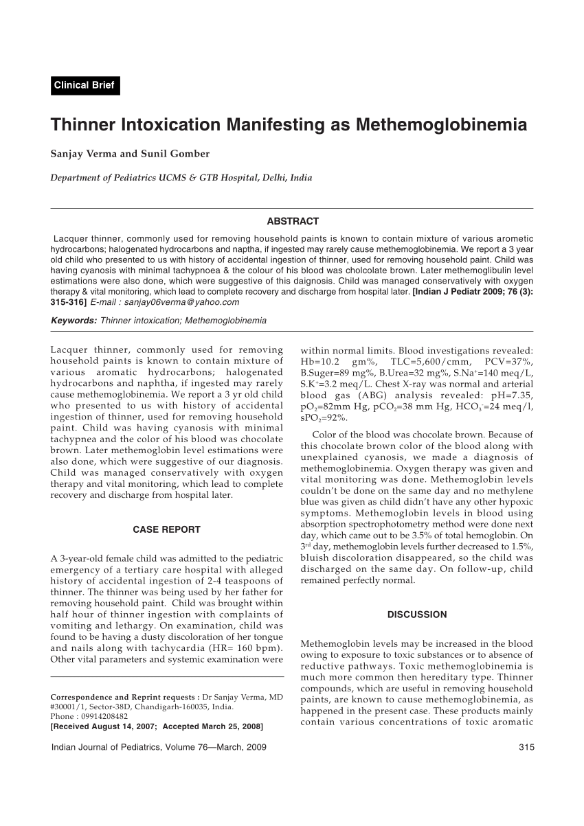 Pdf Thinner Intoxication Manifesting As Methemoglobinemia