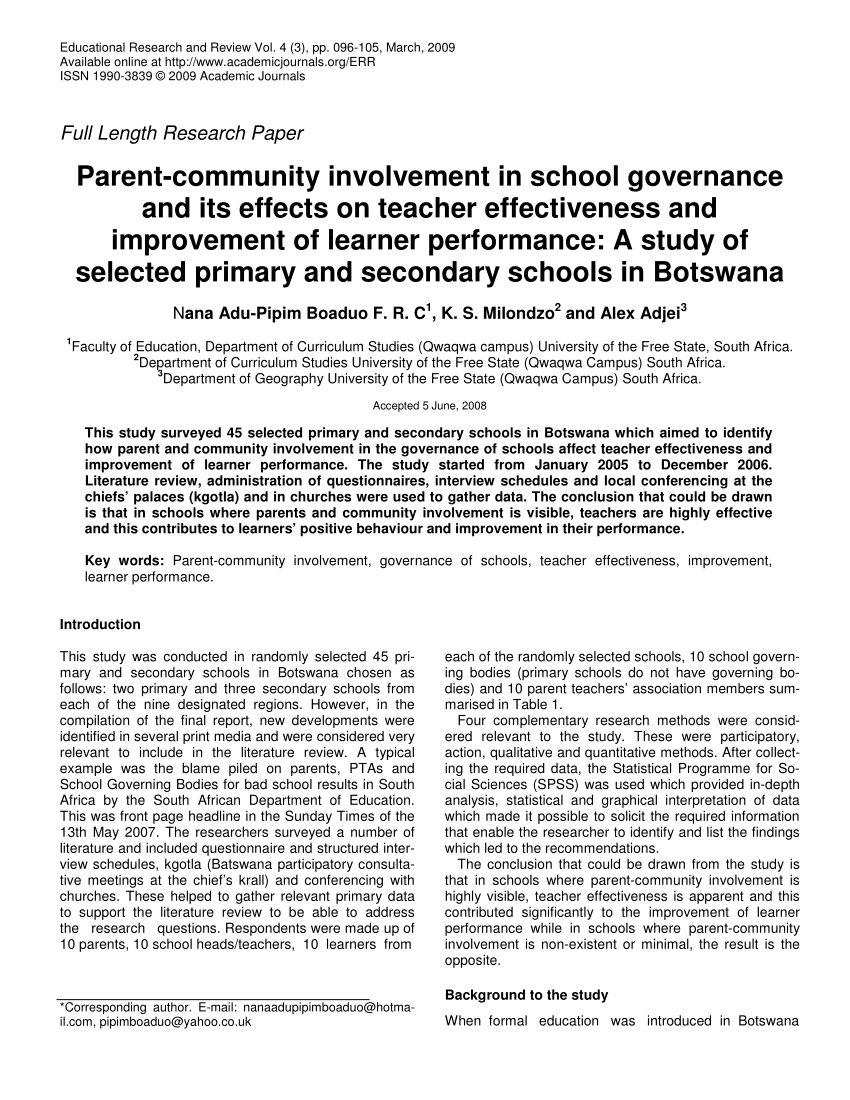 literature review on school governance