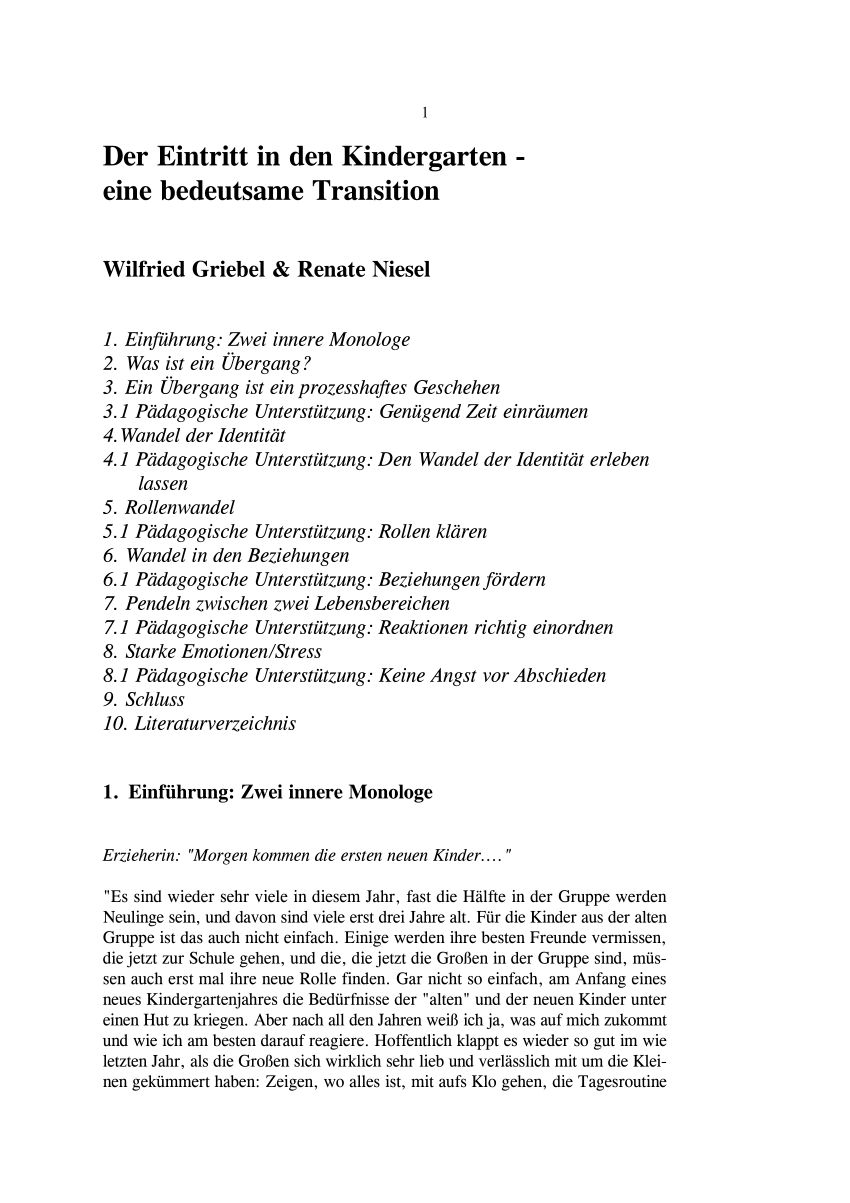 PDF Der Eintritt in den Kindergarten eine bedeutsame Transition