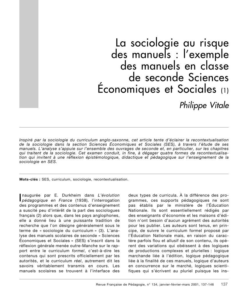 (PDF) La sociologie au risque des manuels  l'exemple des manuels en