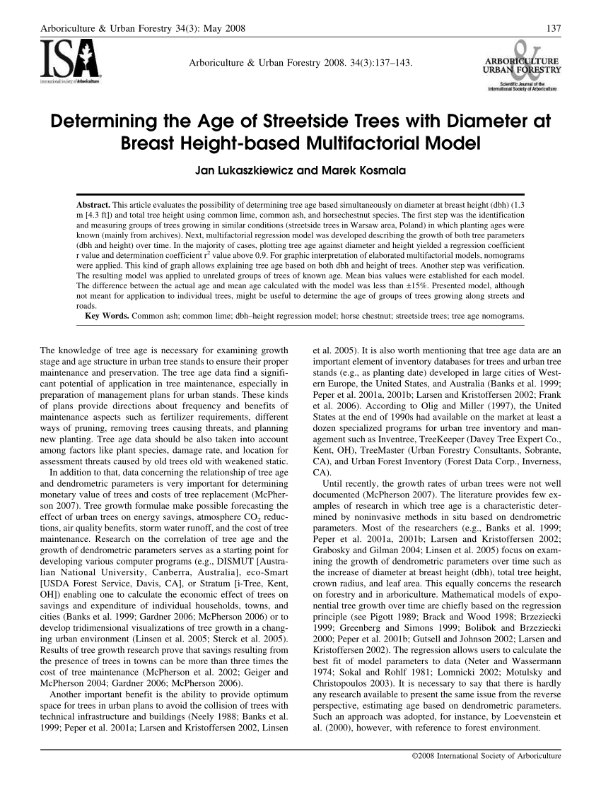 Pdf Determining The Age Of Streetside Trees With Diameter At Breast Height Based Multifactorial Model