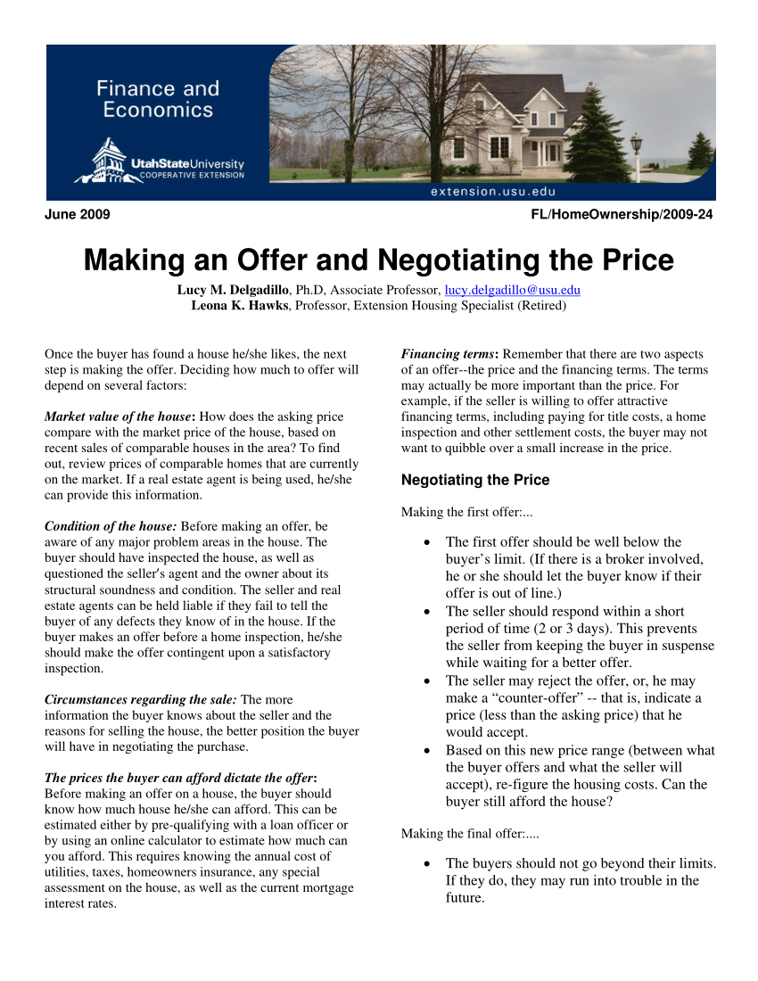 Pdf Making An Offer And Negotiating The Price