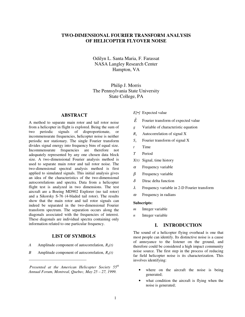 Pdf Two Dimensional Fourier Transform Analysis Of Helicopter Flyover Noise