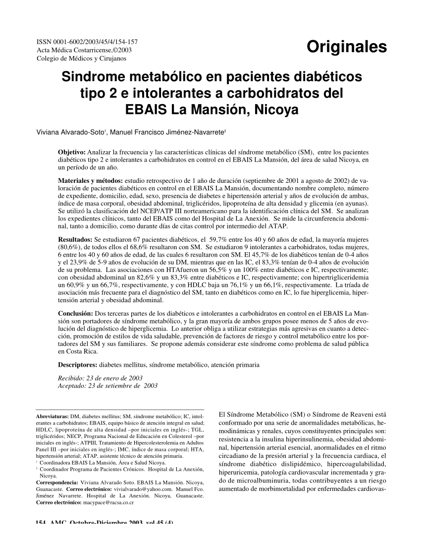 (PDF) Sindrome metabólico en pacientes diabéticos tipo 2 e intolerantes ...