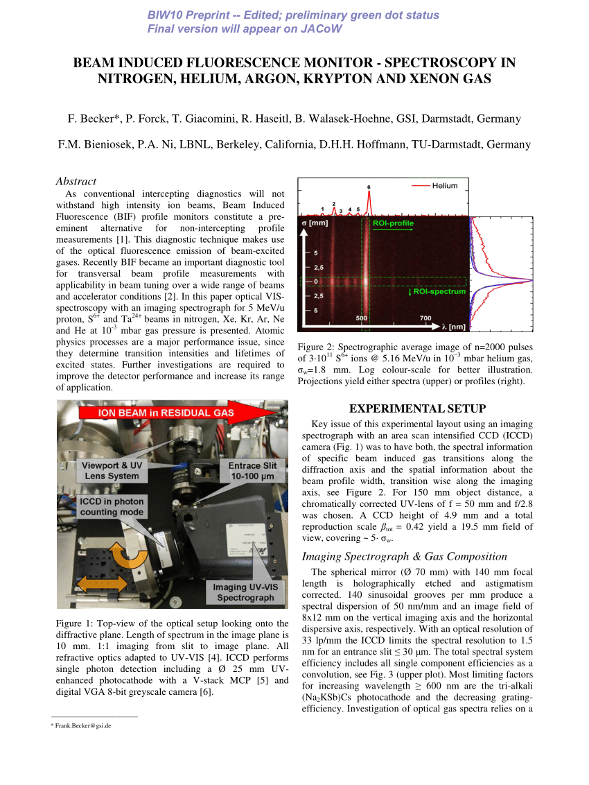Pdf Beam Induced Fluorescence Monitor Spectroscopy In Nitrogen Helium Argon Krypton And Xenon Gas