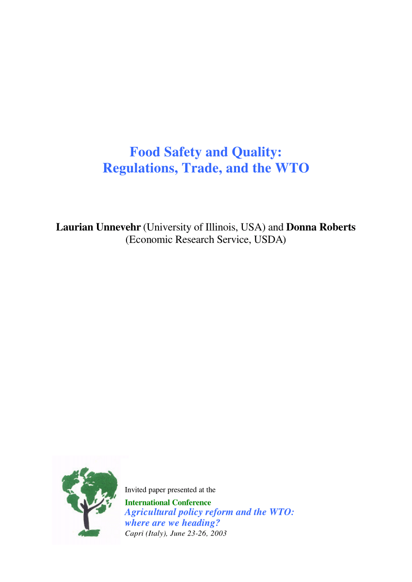 Pdf Food Safety And Quality Regulations Trade And The Wto