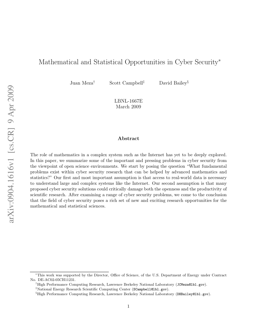 (PDF) Mathematical and Statistical Opportunities in Cyber Security