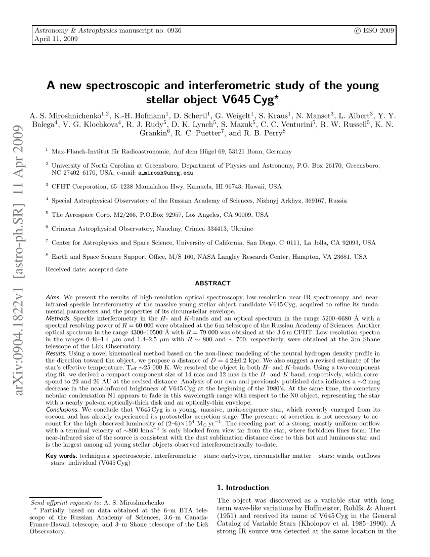 Pdf A New Spectroscopic And Interferometric Study Of The Young Stellar Object V645 Cyg