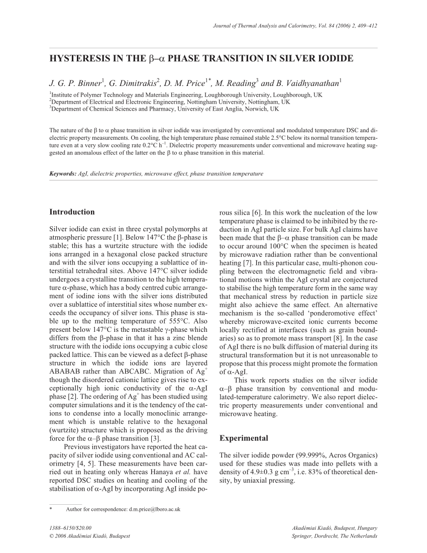 PDF Hysteresisin the phase transition in silver iodide