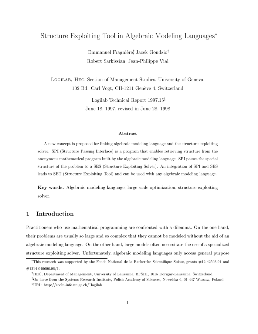 Pdf Structure Exploiting Tool In Algebraic Modeling Languages - 