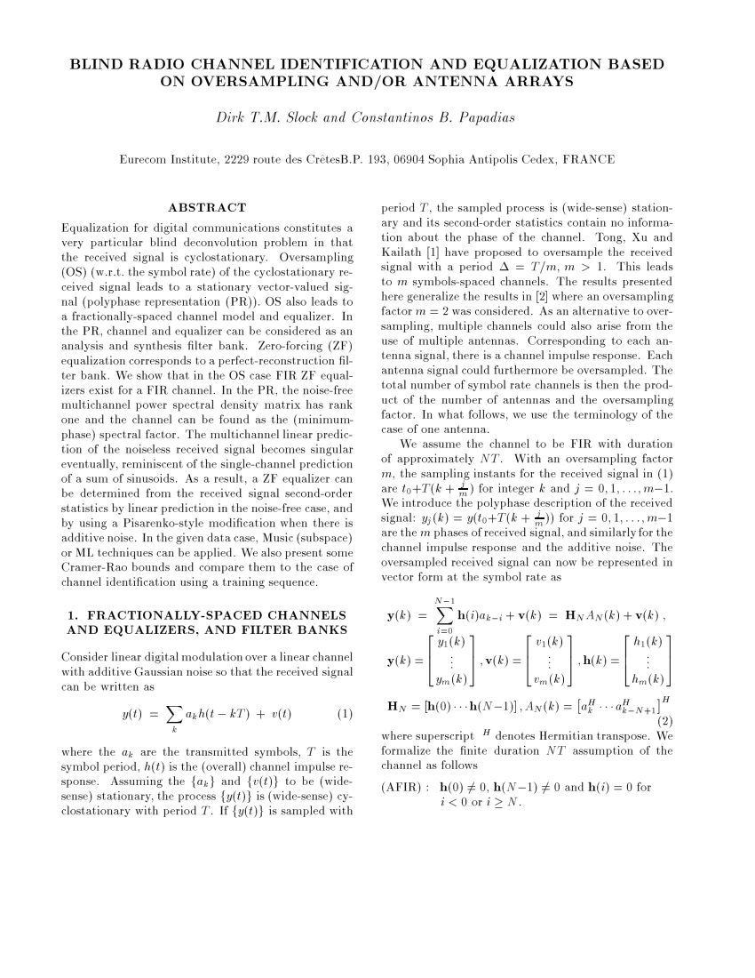 Pdf Blind Radio Channel Identification And Equalization Based On Oversampling And Or Antenna Arrays