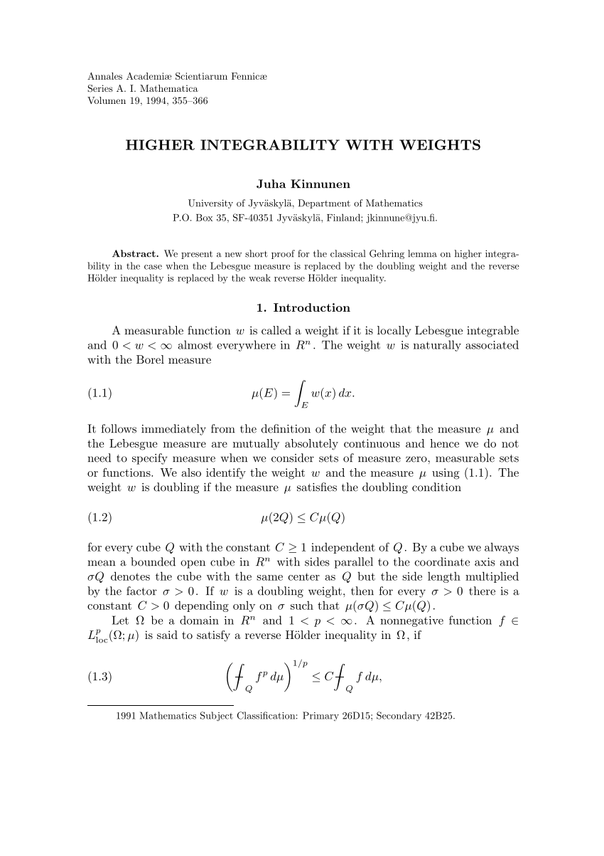 Pdf Higher Integrability With Weights