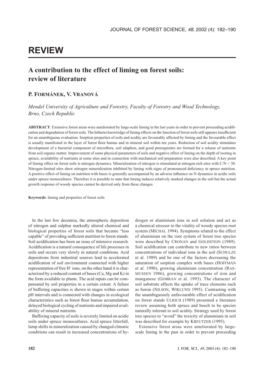 Pdf A Contribution To The Effect Of Liming On Forest Soils Review Of Literature