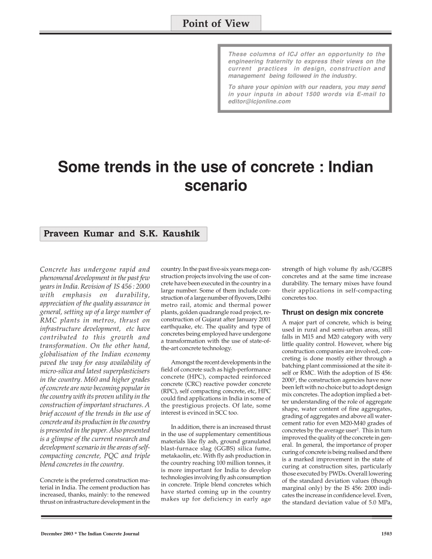 (PDF) Some trends in the use of concrete : Indian scenario