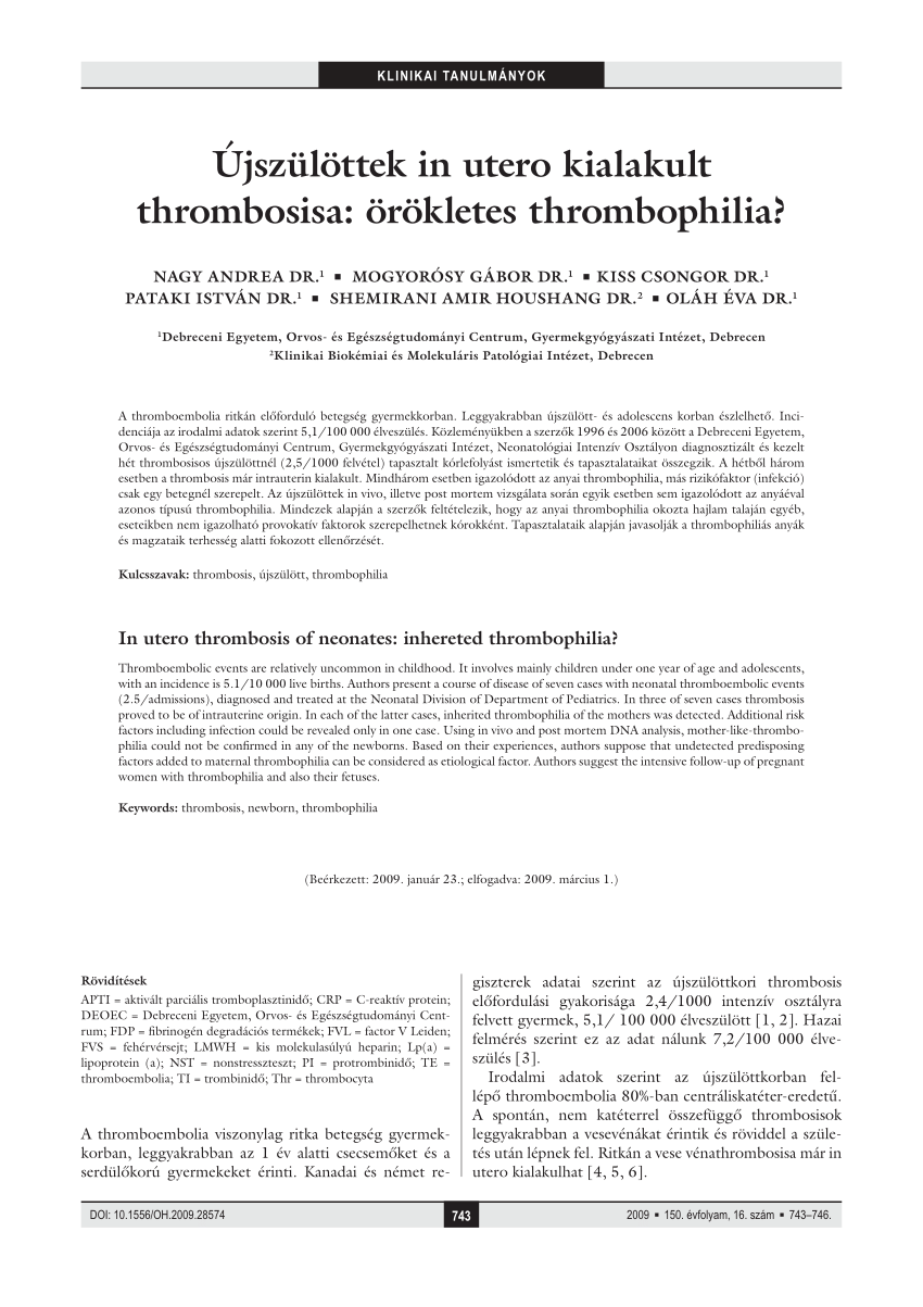thrombophilia és magas vérnyomás