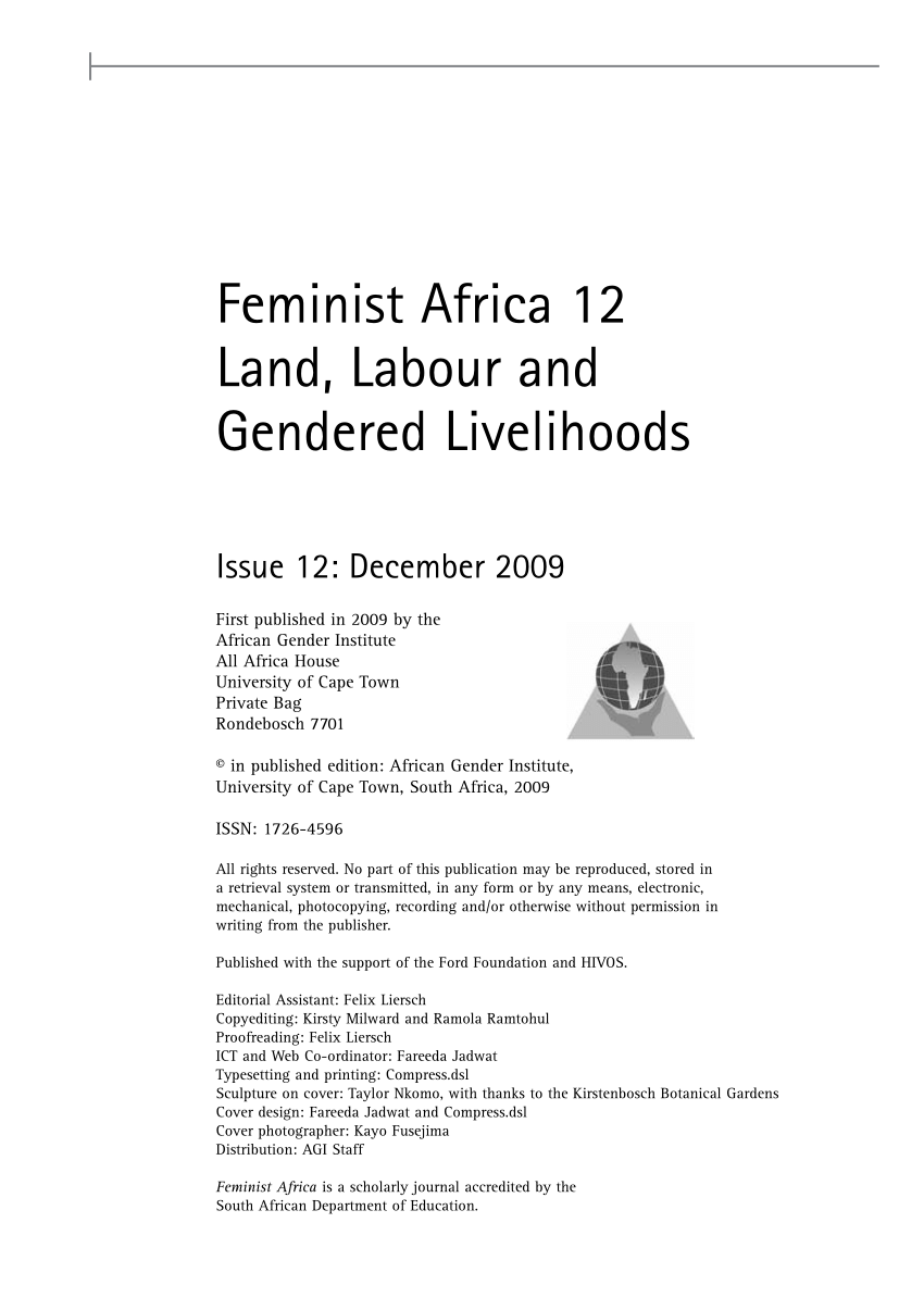 PDF) Gender, Land and Labour Relations and Livelihoods in Sub-Saharan Africa  in the Era of Economic Liberalisation: Towards a Research Agenda