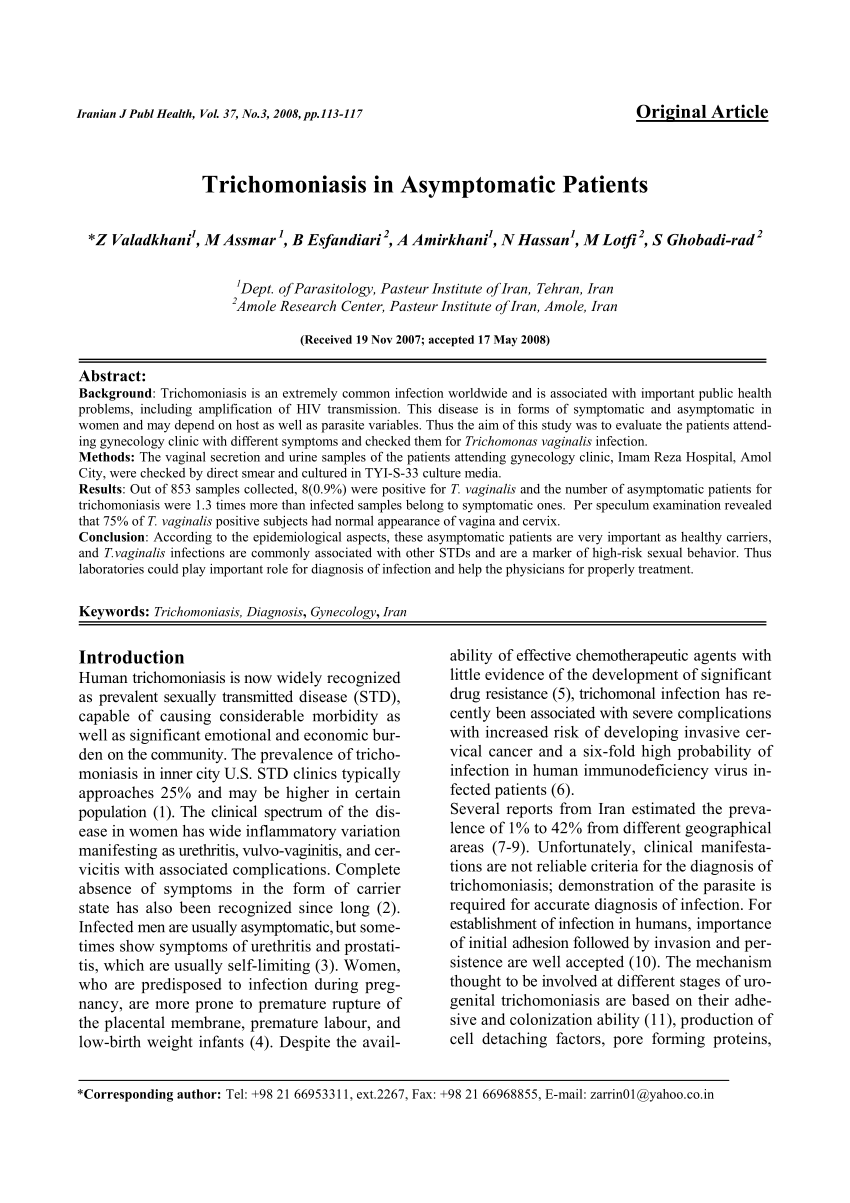 PDF) Trichomoniasis in Asymptomatic Patients