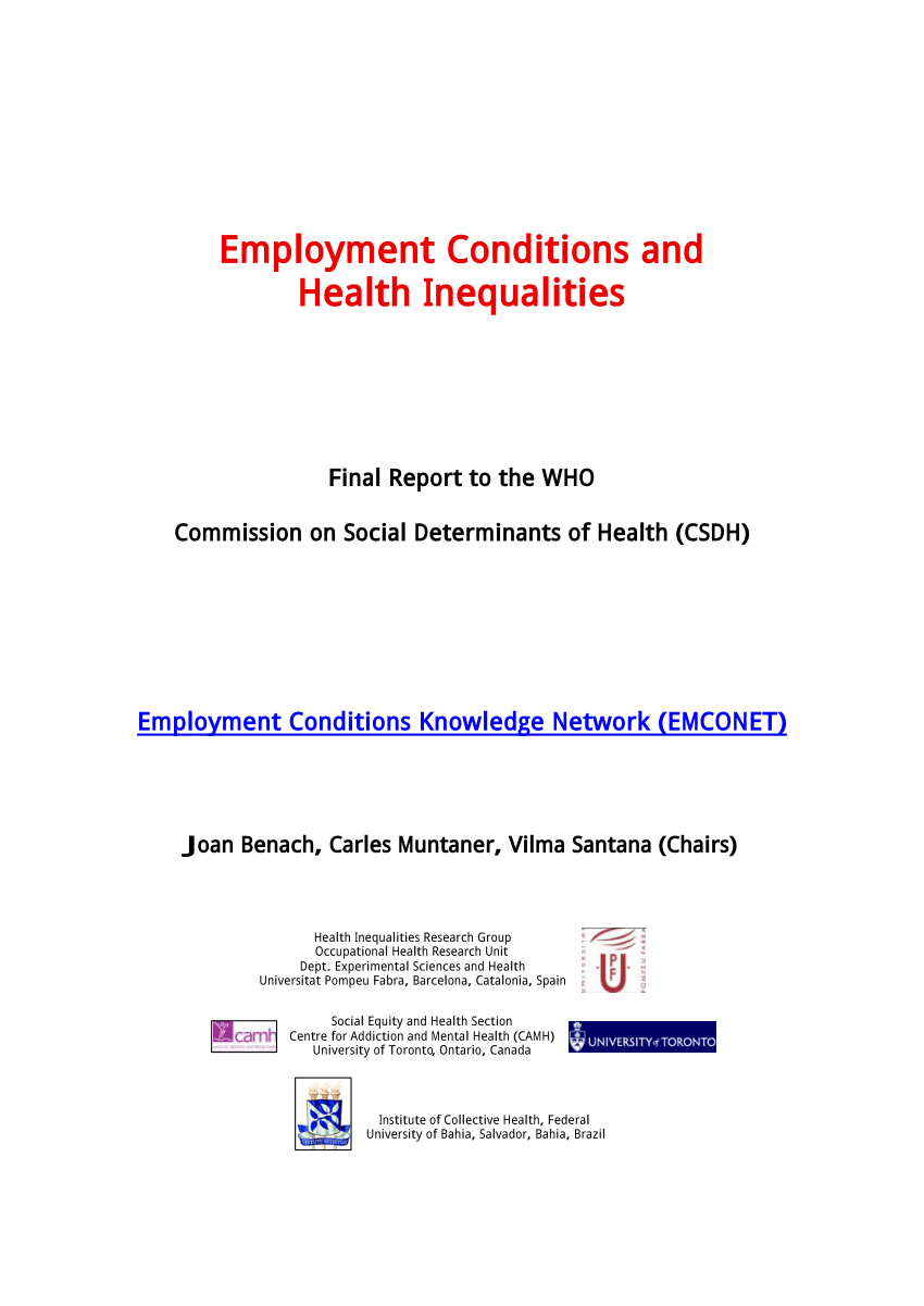 Pdf Employment Conditions And Health Inequalities