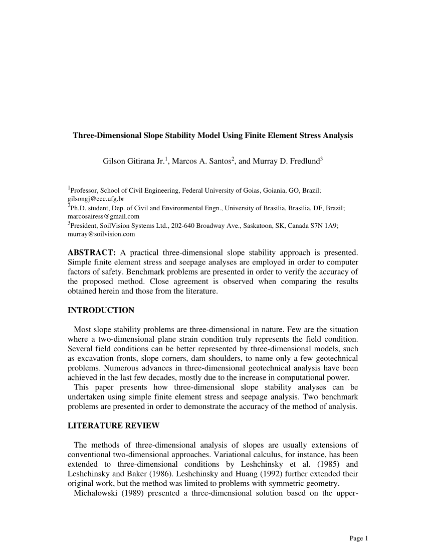 PDF) Three-Dimensional Slope Stability Model Using Finite Element 