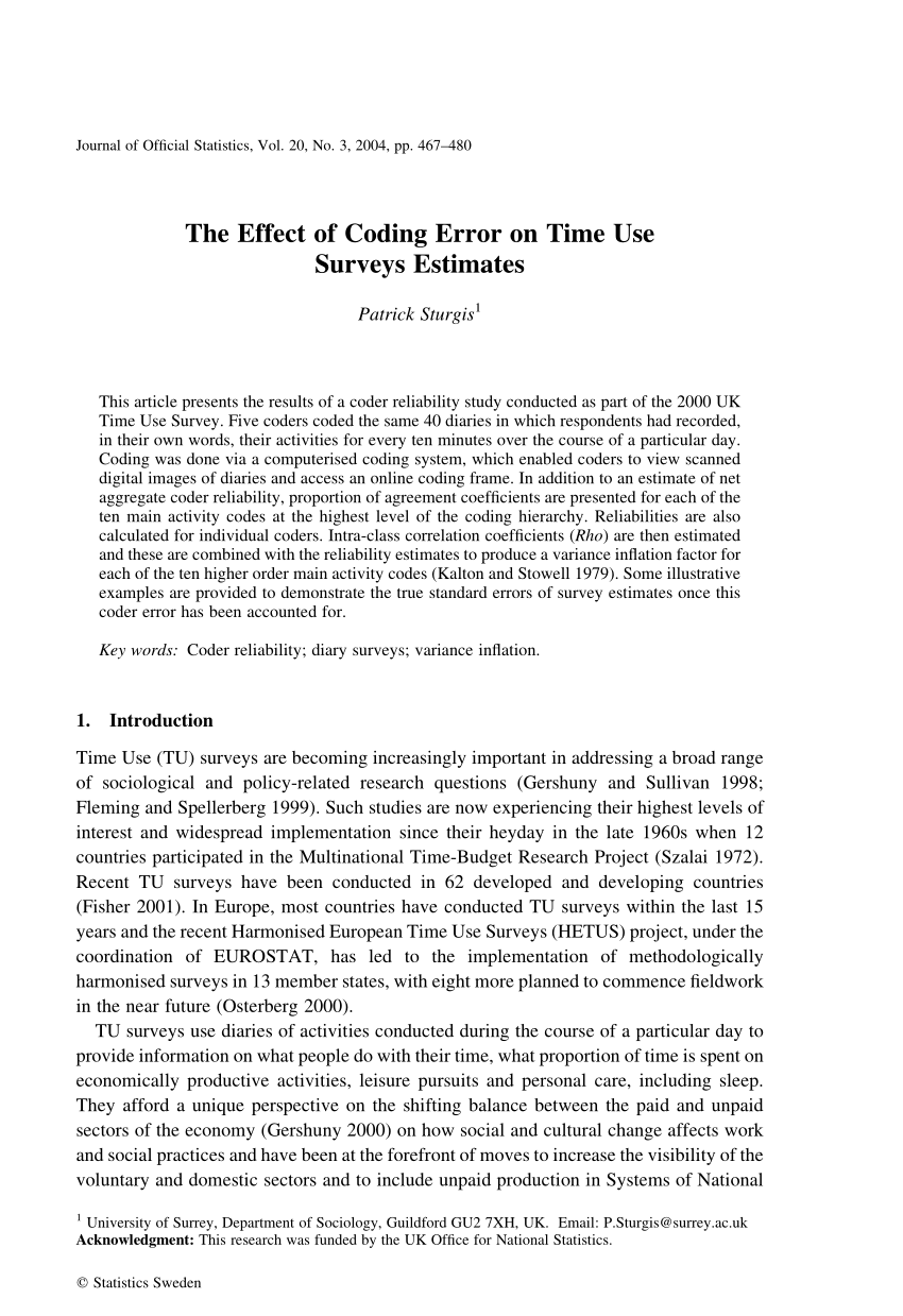 PDF) The Effect Coding Error Time Use Estimates