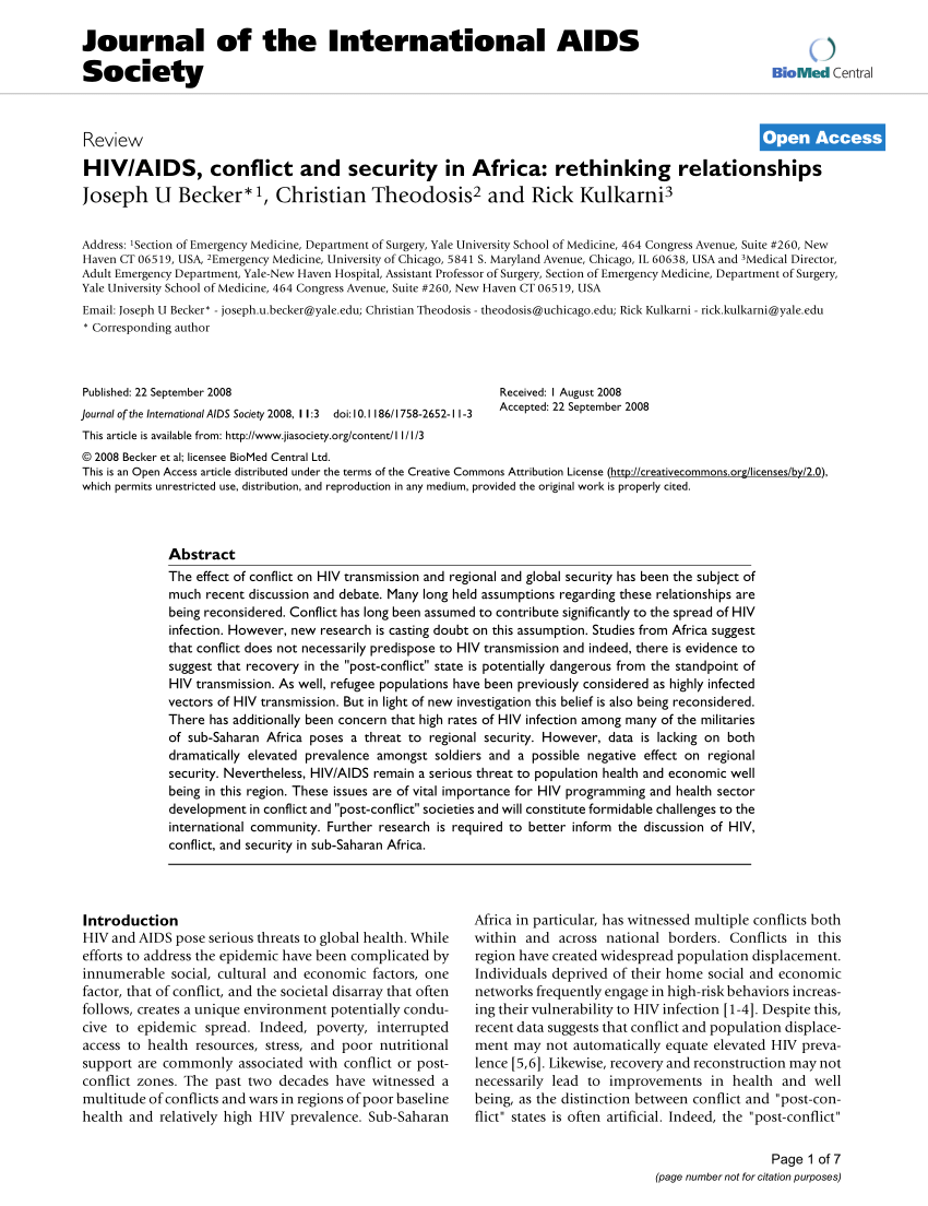 Pdf Hiv Aids Conflict And Security In Africa Rethinking Relationships