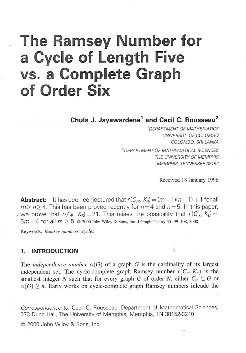 Pdf The Ramsey Number For A Cycle Of Length Five Vs A Complete Graph Of Order Six