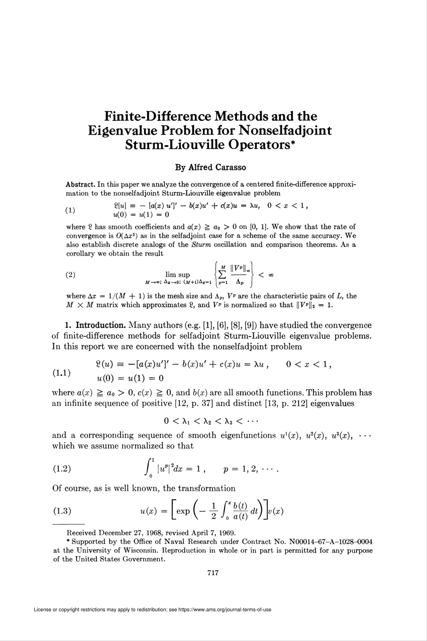 Pdf Finite Difference Methods And The Eigenvalue Problem For Nonselfadjoint Sturm Liouville Operators