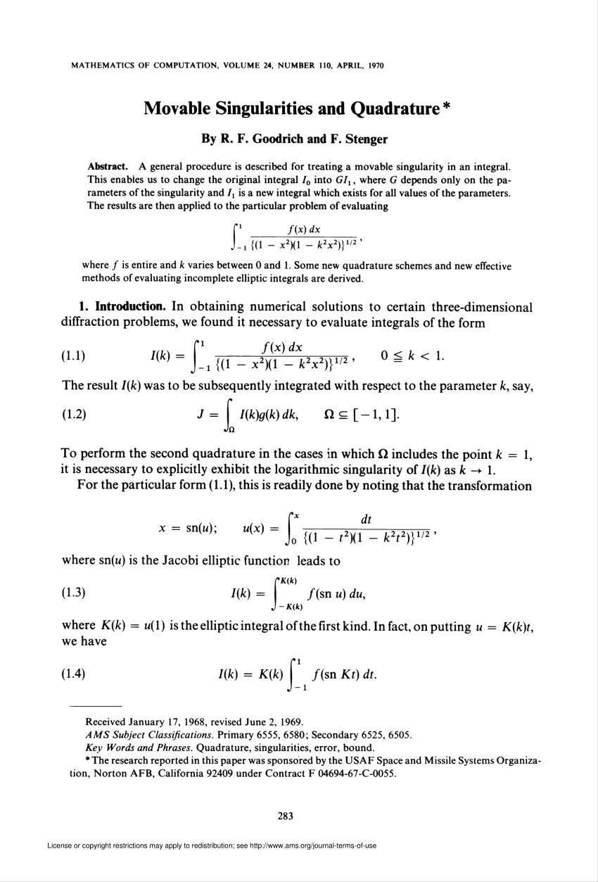Pdf Movable Singularities And Quadrature