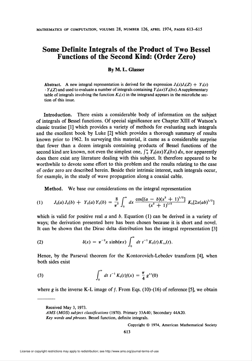 Pdf Some Definite Integrals Of The Product Of Two Bessel Functions Of The Second Kind Order Zero
