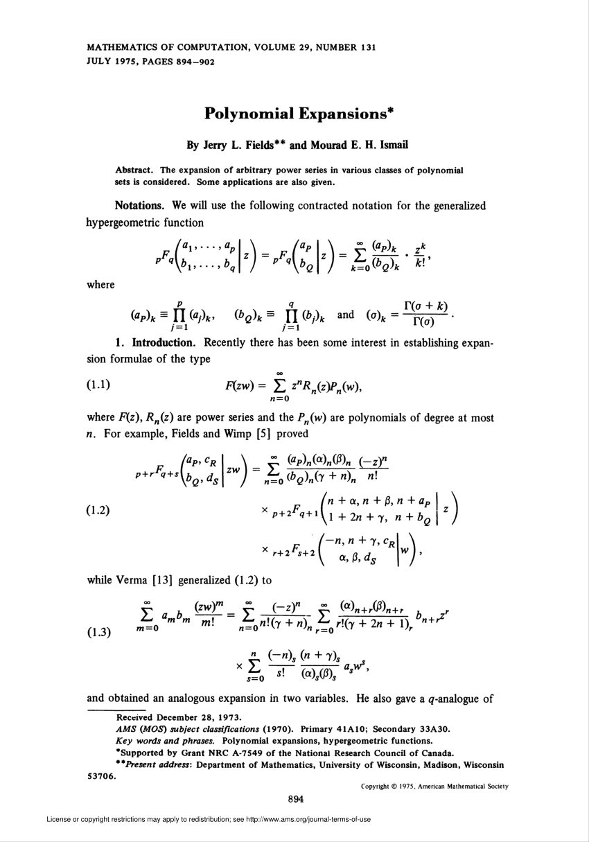 Pdf Polynomial Expansions