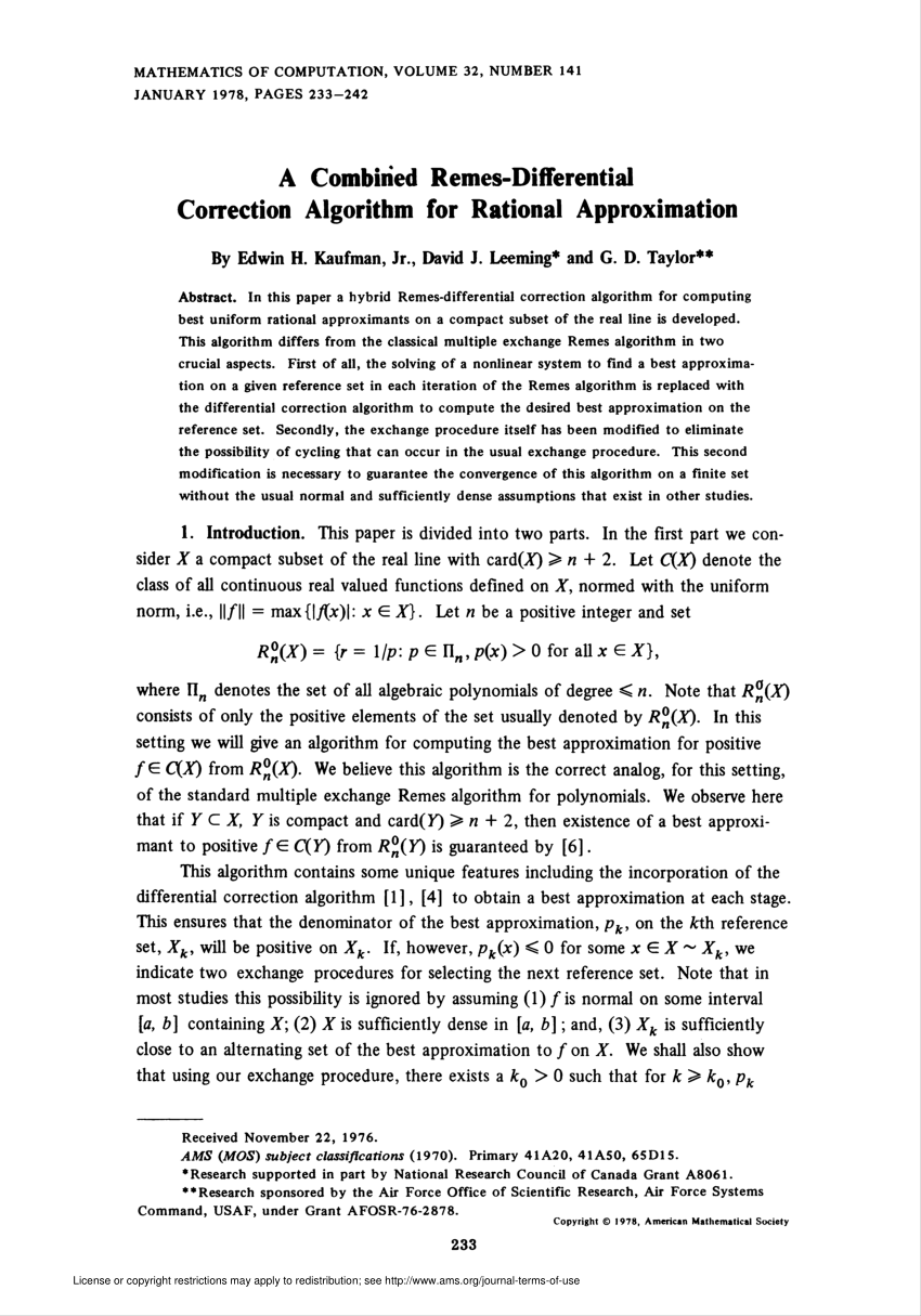 Pdf A Combined Remes Differential Correction Algorithm For Rational Approximation