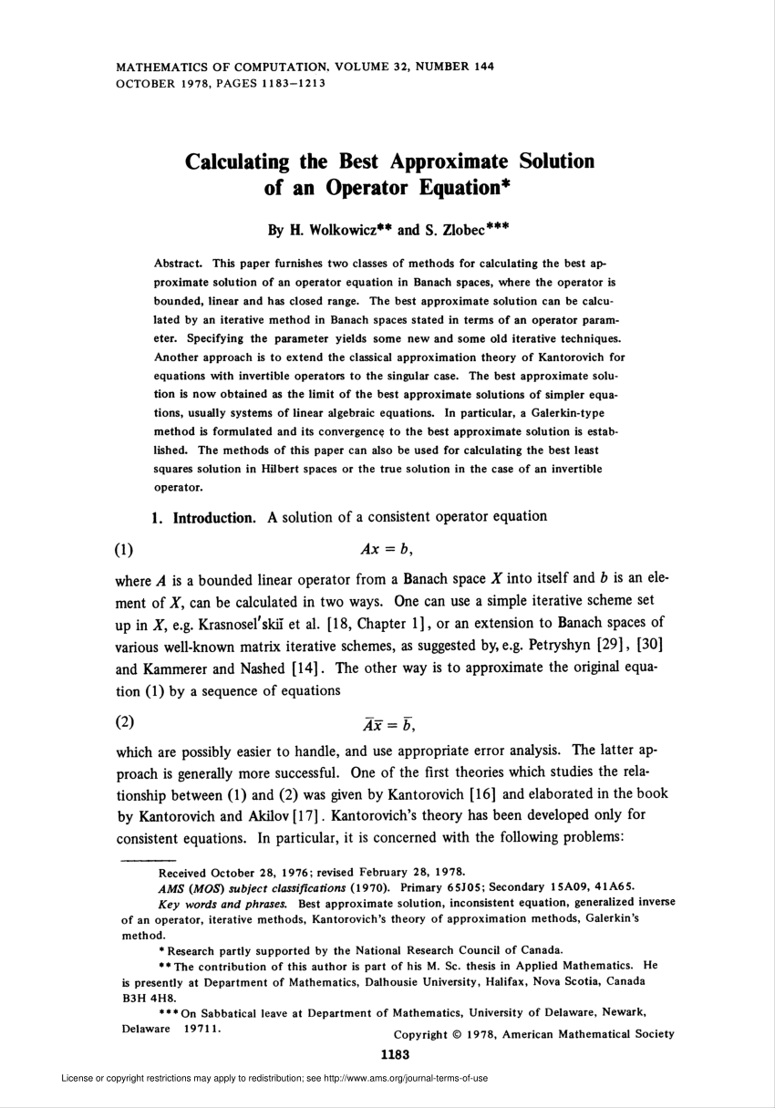 Pdf Calculating The Best Approximate Solution Of An Operator Equation