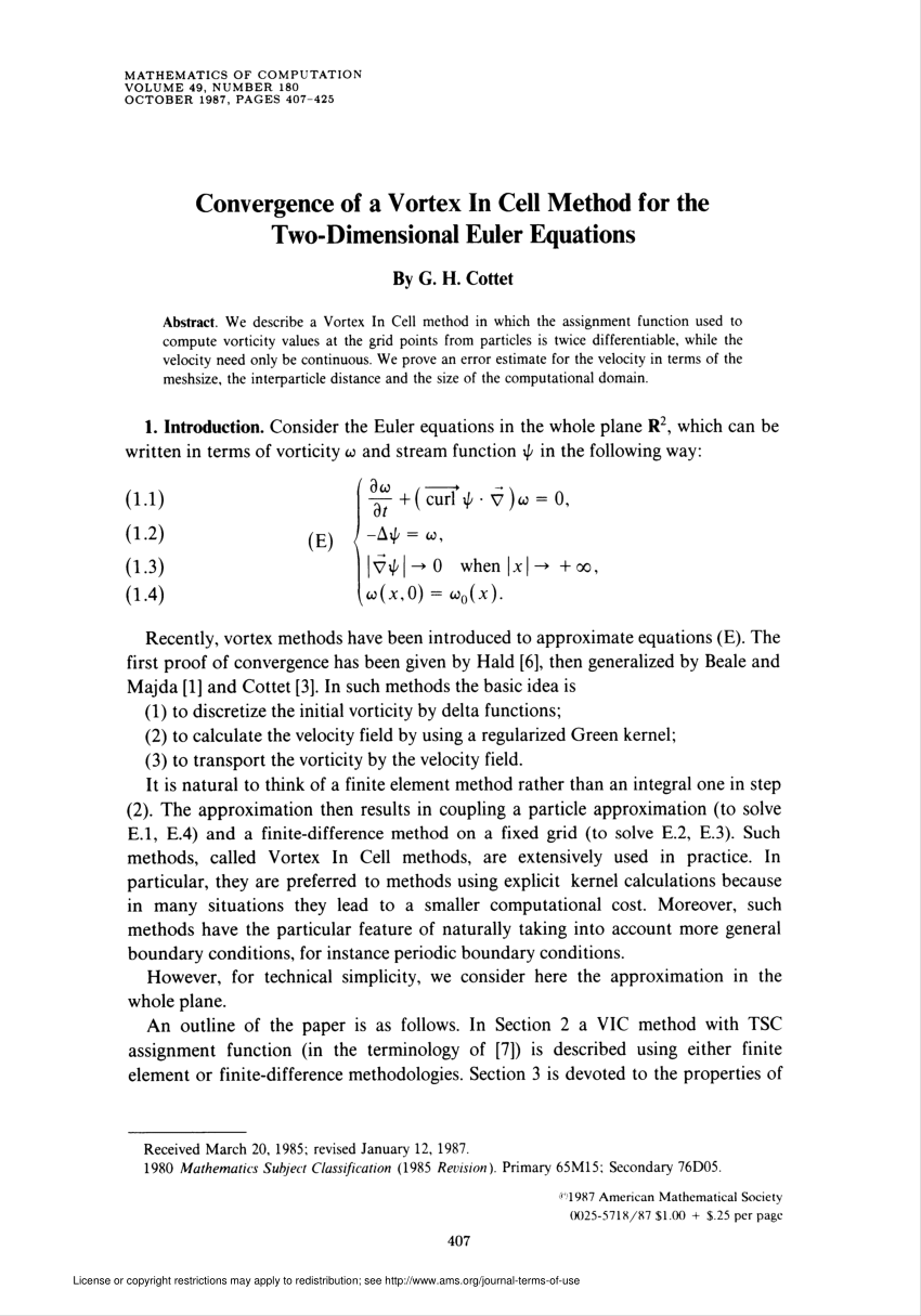 Pdf Convergence Of A Vortex In Cell Method For The Two Dimensional Euler Equations