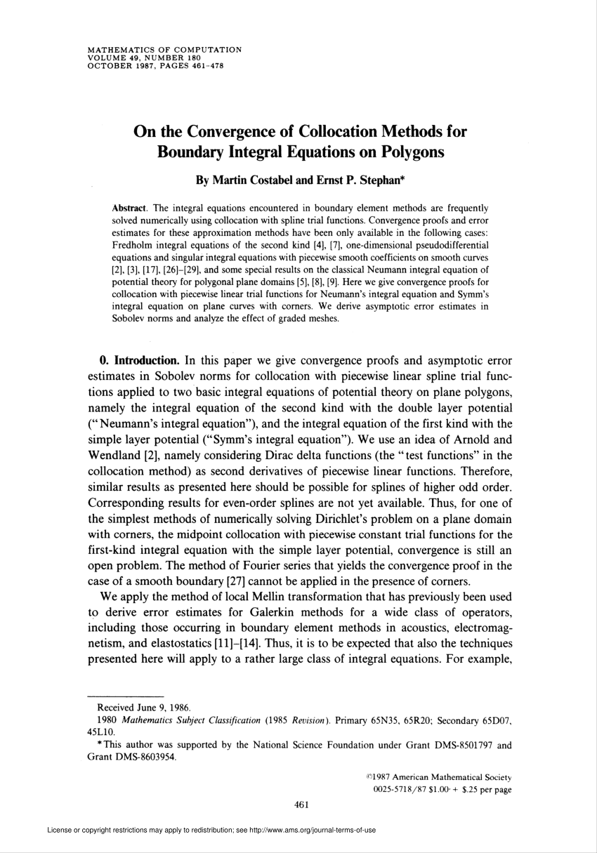 Pdf On The Convergence Of Collocation Methods For Boundary Integral Equations On Polygons