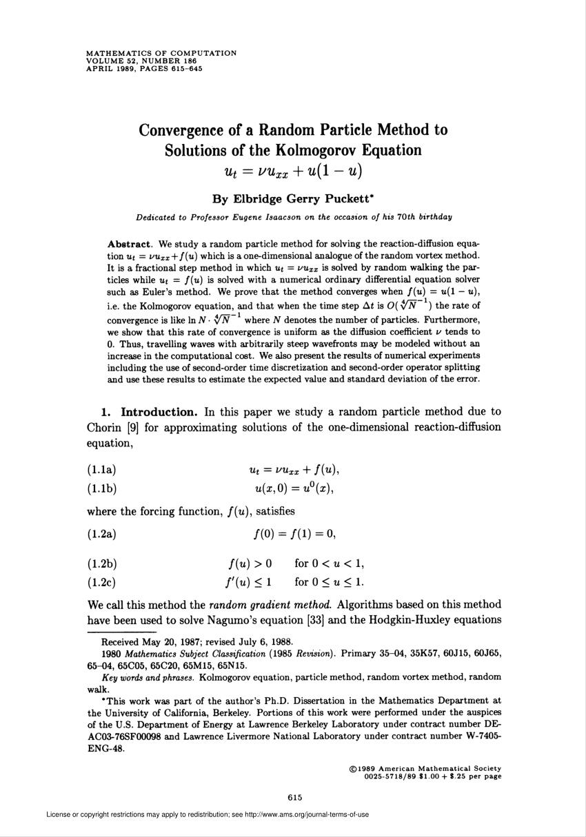 Pdf Convergence Of A Random Particle Method To Solutions Of The Kolmogorov Equation U Sb T Nu U Sb Xx U 1 U